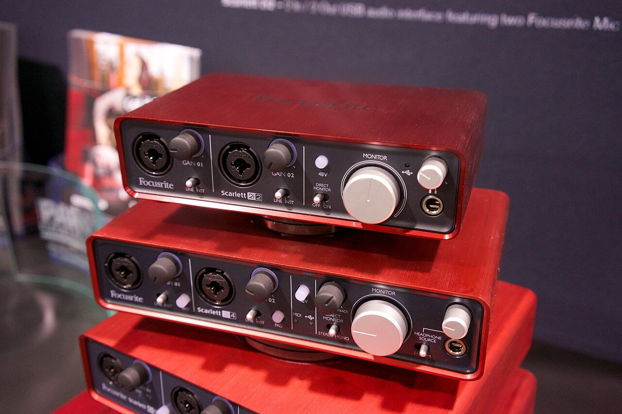 Several compact USB audio interfaces on display
