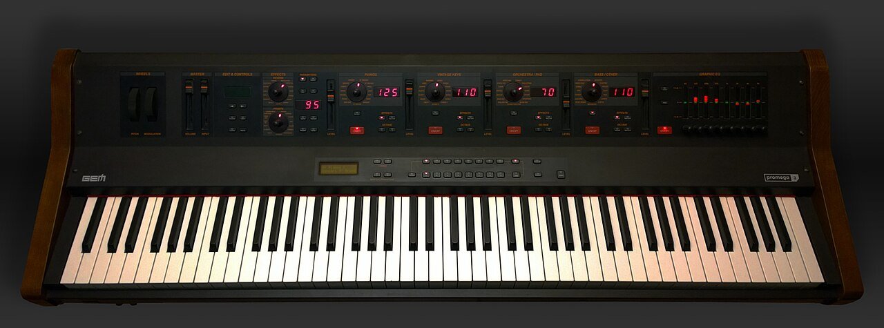 A digital piano with weighted keys