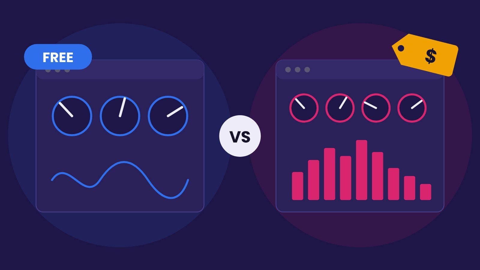 Illustration comparing a free plugin with a paid plugin