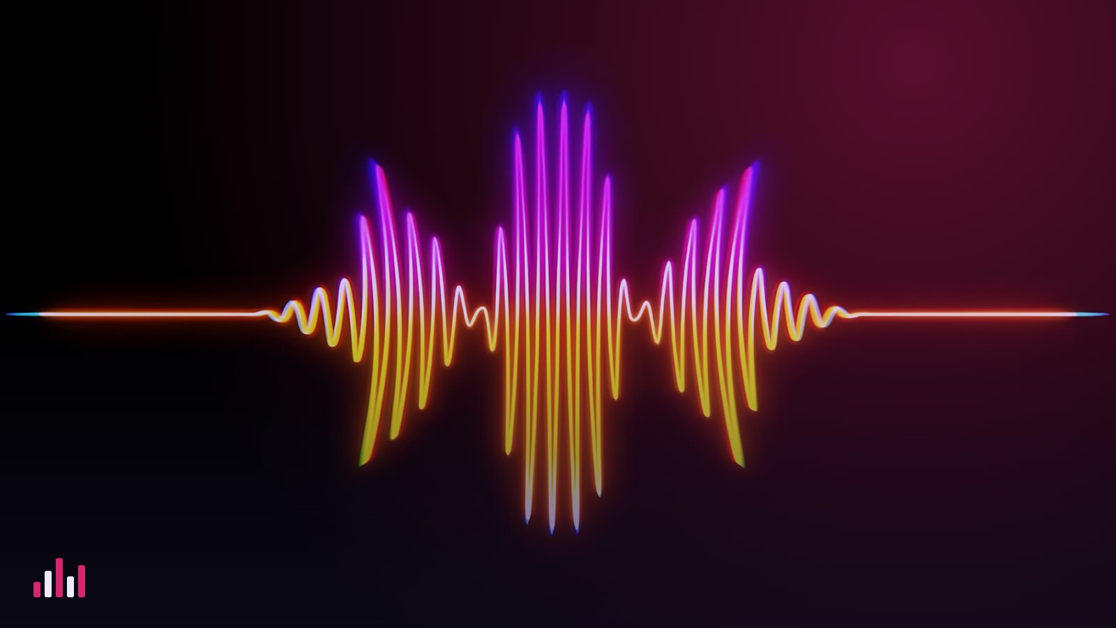 Neon orange and purple audio waveform on a dark background